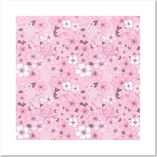 Sakura Japanese Cherry Tree Flower Blossom Pattern V1 Posters and Art